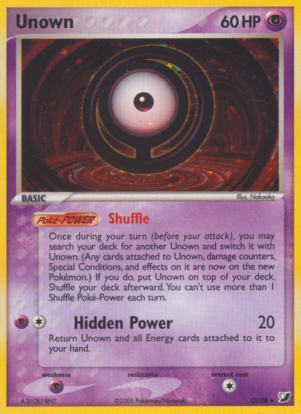 Unown Pokemon card (O/28, Unseen Forces)