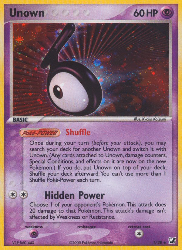 Unown Pokemon card (T/28, Unseen Forces)