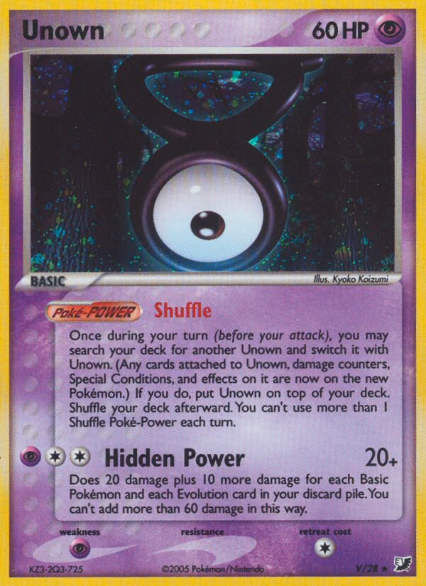Unown Pokemon card (V/28, Unseen Forces)