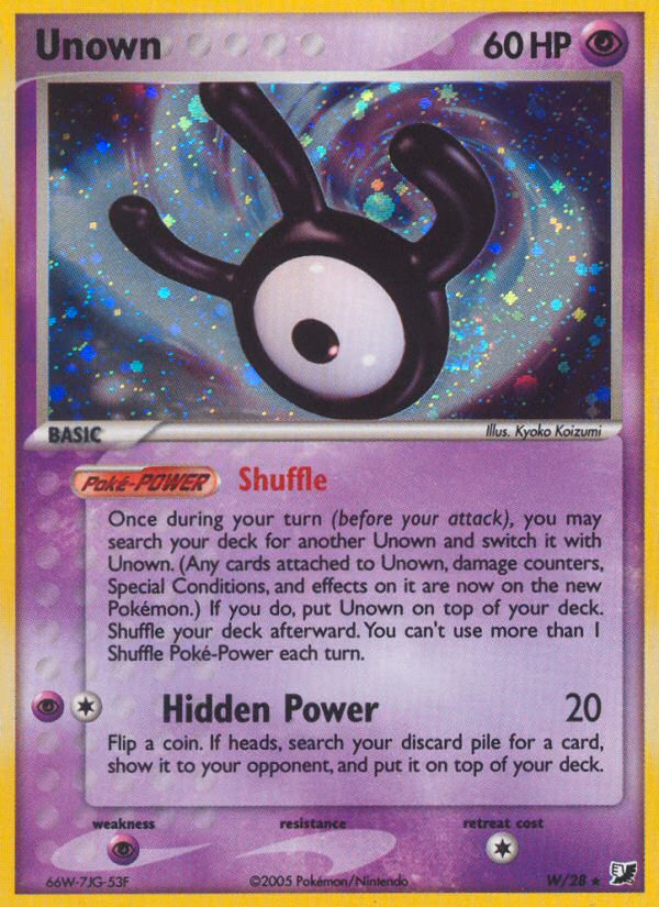 Unown Pokemon card (W/28, Unseen Forces)