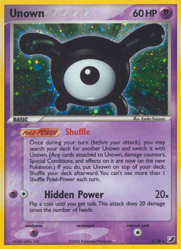 Unown Pokemon card (X/28, Unseen Forces)