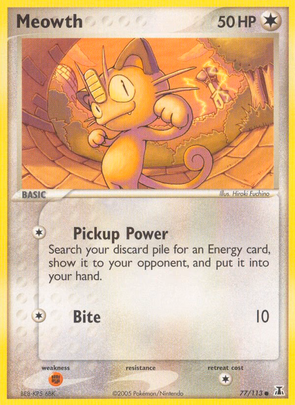 Meowth Pokemon card (77/113, Delta Species)