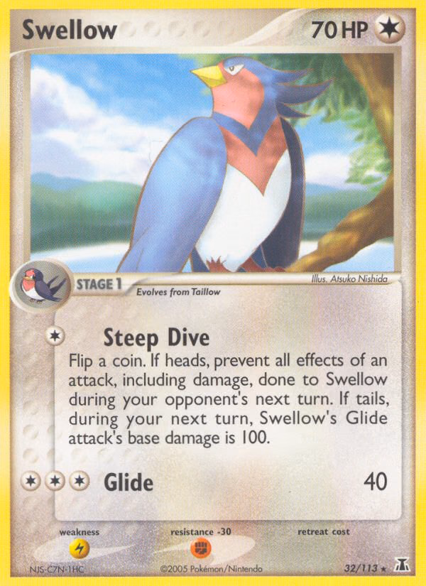 Swellow Pokemon card (32/113, Delta Species)