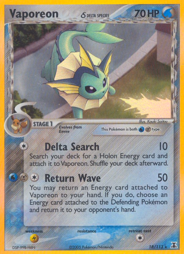 Vaporeon δ Pokemon card (18/113, Delta Species)