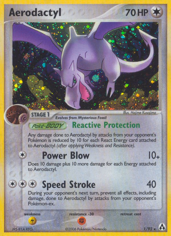 Aerodactyl Pokemon card (1/92, Legend Maker)