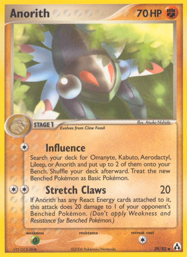 Anorith Pokemon card (29/92, Legend Maker)