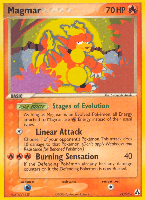 Magmar Pokemon card (21/92, Legend Maker)