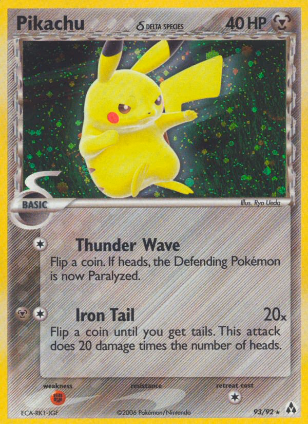 Pikachu δ Pokemon card (93/92, Legend Maker)