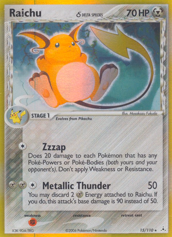 Raichu δ Pokemon card (15/110, Holon Phantoms)