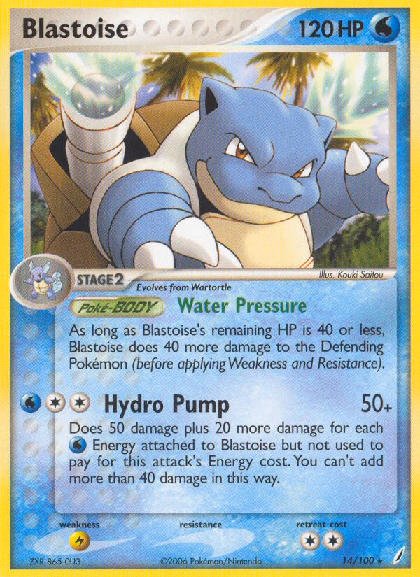 Blastoise Pokemon card (14/100, Crystal Guardians)