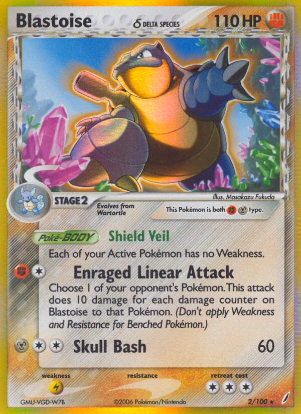 Blastoise δ Pokemon card (2/100, Crystal Guardians)