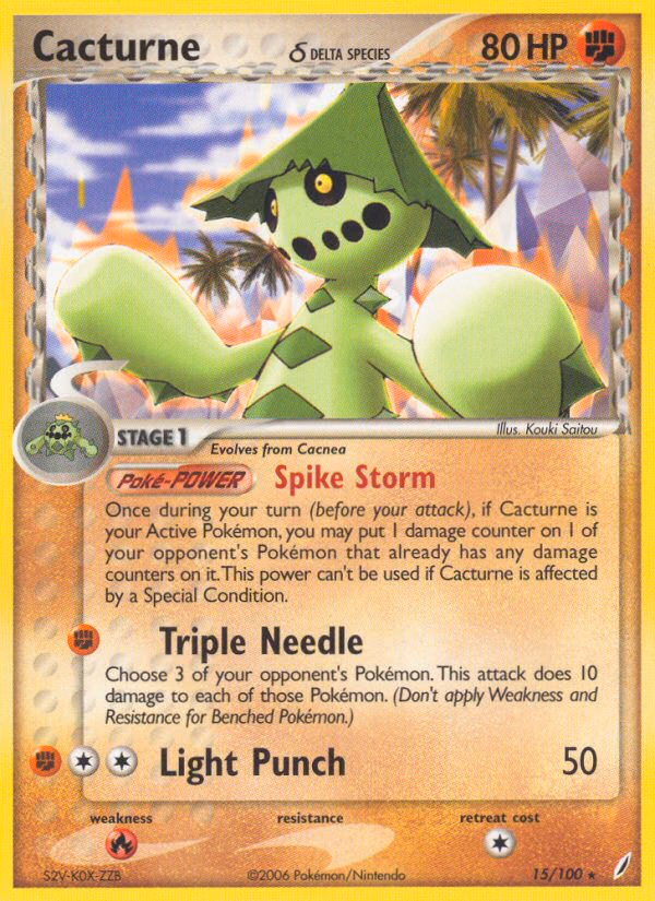 Cacturne δ Pokemon card (15/100, Crystal Guardians)