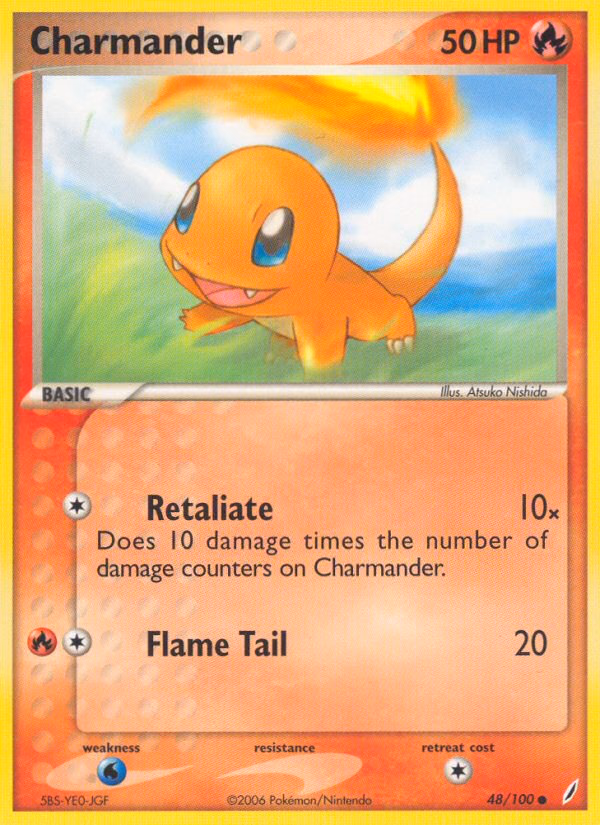 Charmander Pokemon card (48/100, Crystal Guardians)
