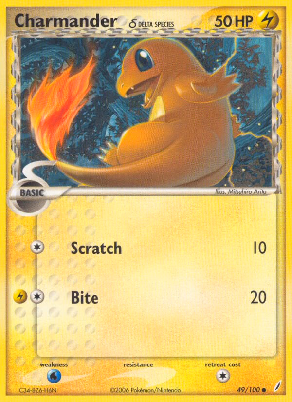 Charmander δ Pokemon card (49/100, Crystal Guardians)