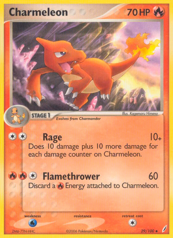 Charmeleon Pokemon card (29/100, Crystal Guardians)