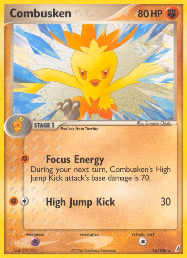 Combusken Pokemon card (16/100, Crystal Guardians)