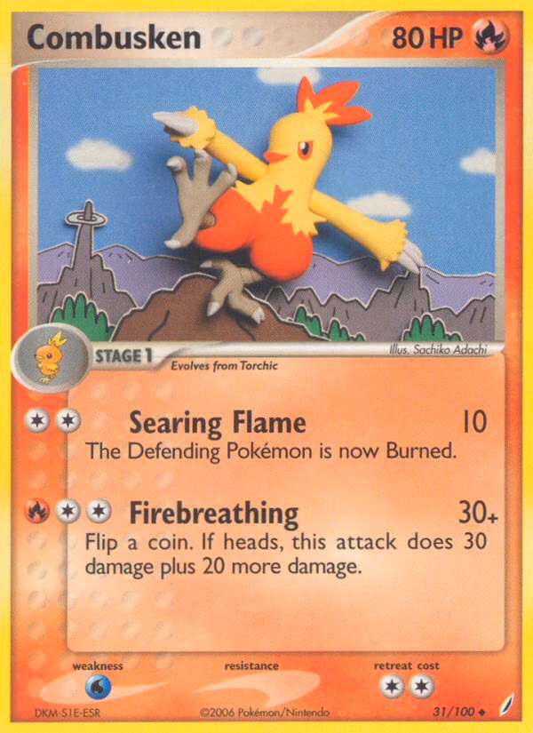 Combusken Pokemon card (31/100, Crystal Guardians)