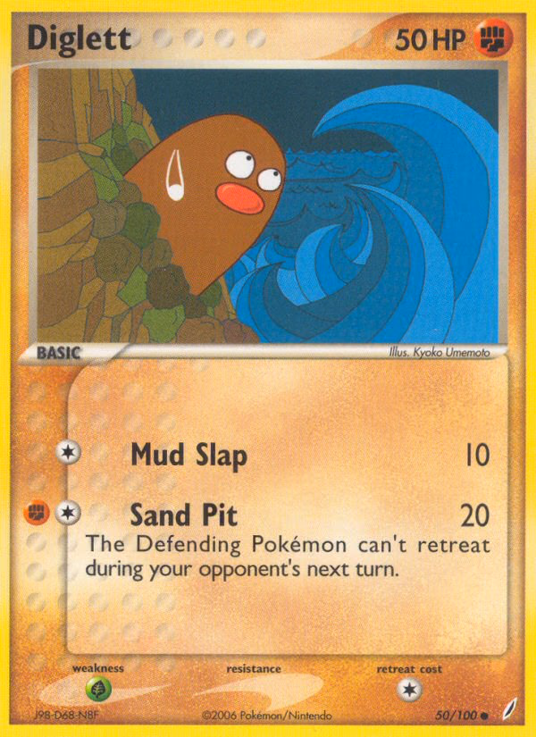 Diglett Pokemon card (50/100, Crystal Guardians)