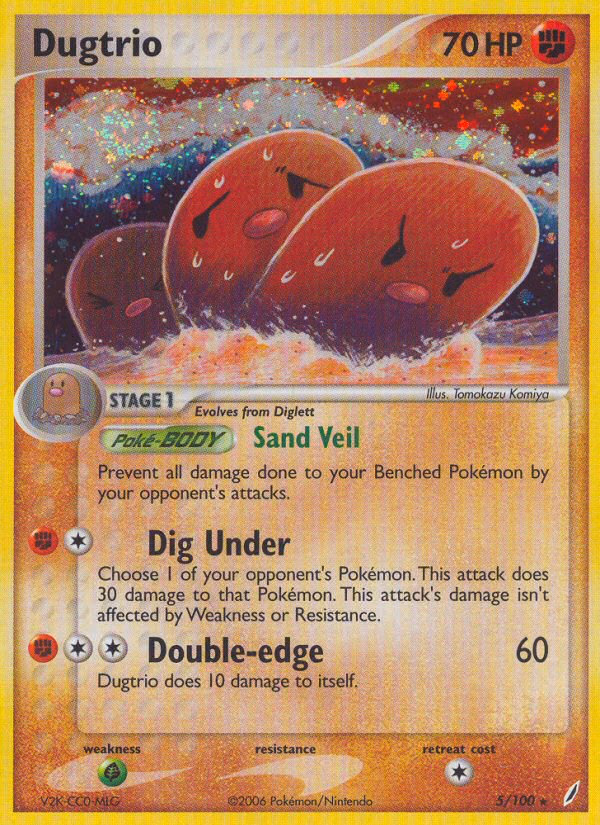 Dugtrio Pokemon card (5/100, Crystal Guardians)