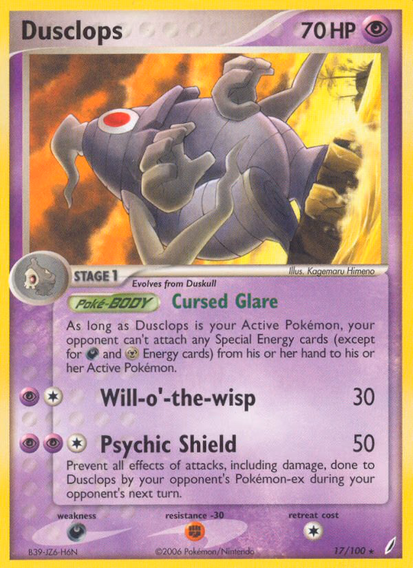 Dusclops Pokemon card (17/100, Crystal Guardians)
