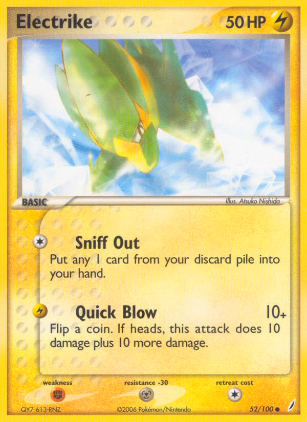 Electrike Pokemon card (52/100, Crystal Guardians)