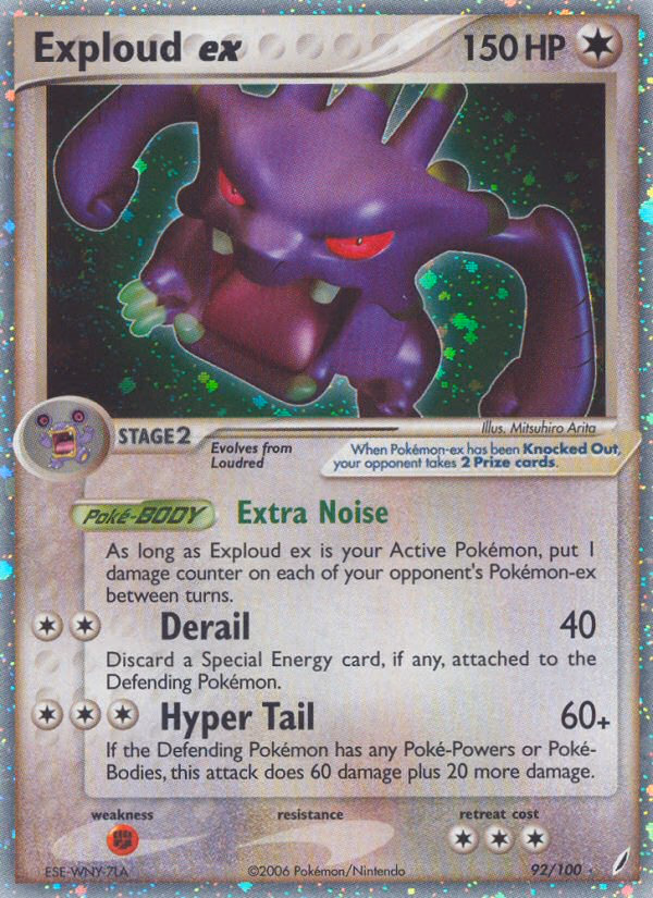 Exploud ex Pokemon card (92/100, Crystal Guardians)