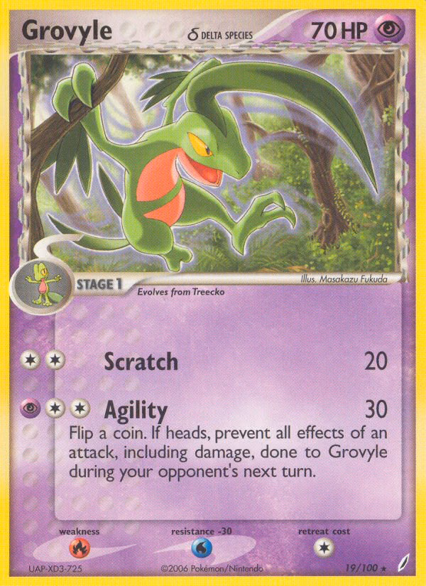 Grovyle δ Pokemon card (19/100, Crystal Guardians)