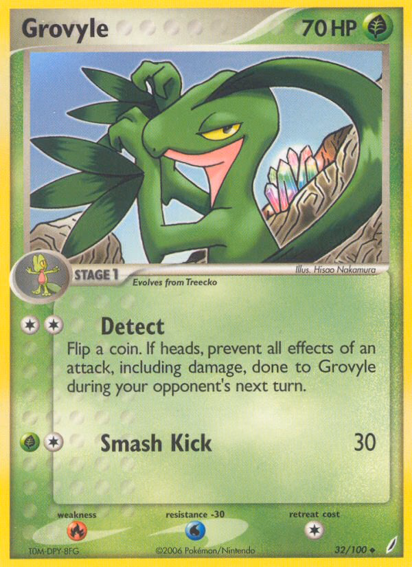 Grovyle Pokemon card (32/100, Crystal Guardians)