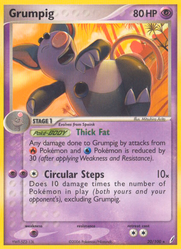 Grumpig Pokemon card (20/100, Crystal Guardians)