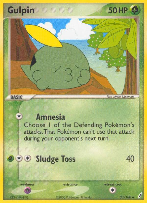 Gulpin Pokemon card (33/100, Crystal Guardians)