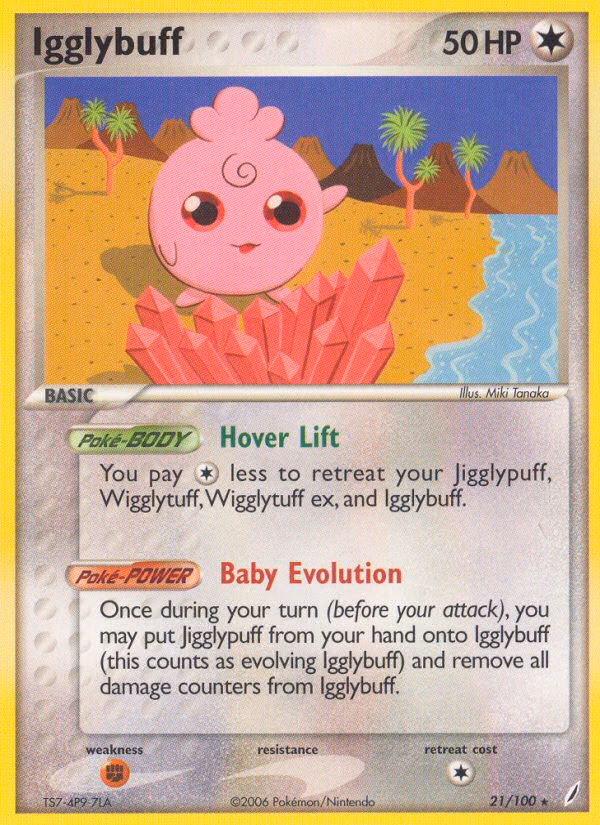 Igglybuff Pokemon card (21/100, Crystal Guardians)