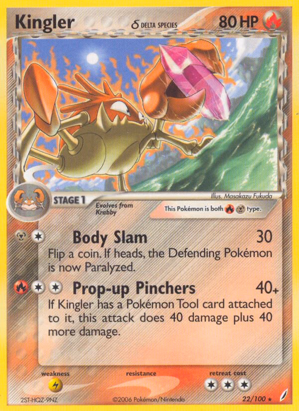 Kingler δ Pokemon card (22/100, Crystal Guardians)