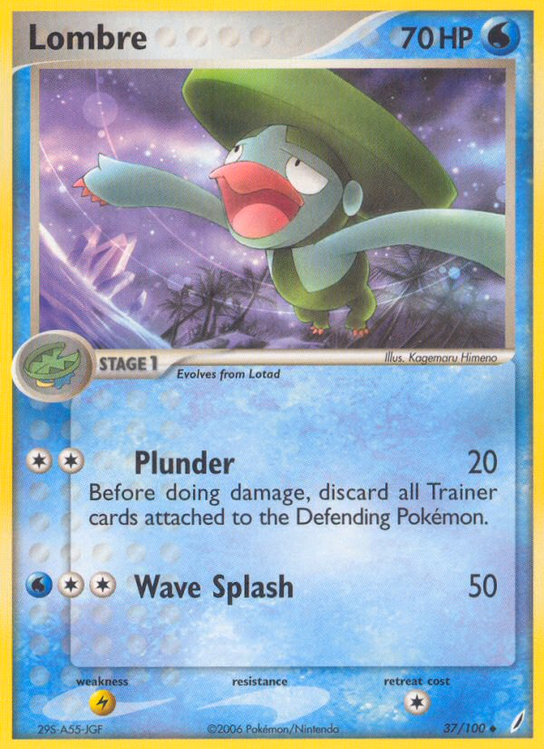 Lombre Pokemon card (37/100, Crystal Guardians)