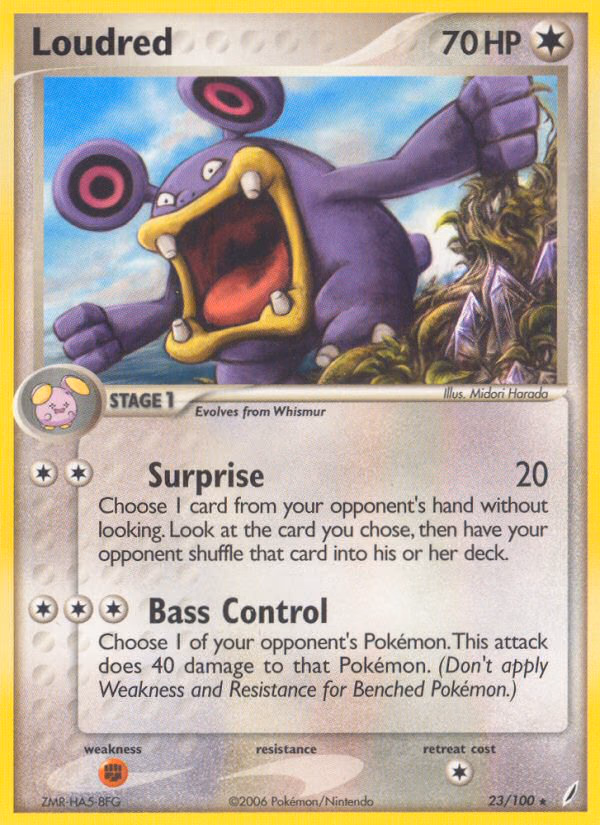Loudred Pokemon card (23/100, Crystal Guardians)
