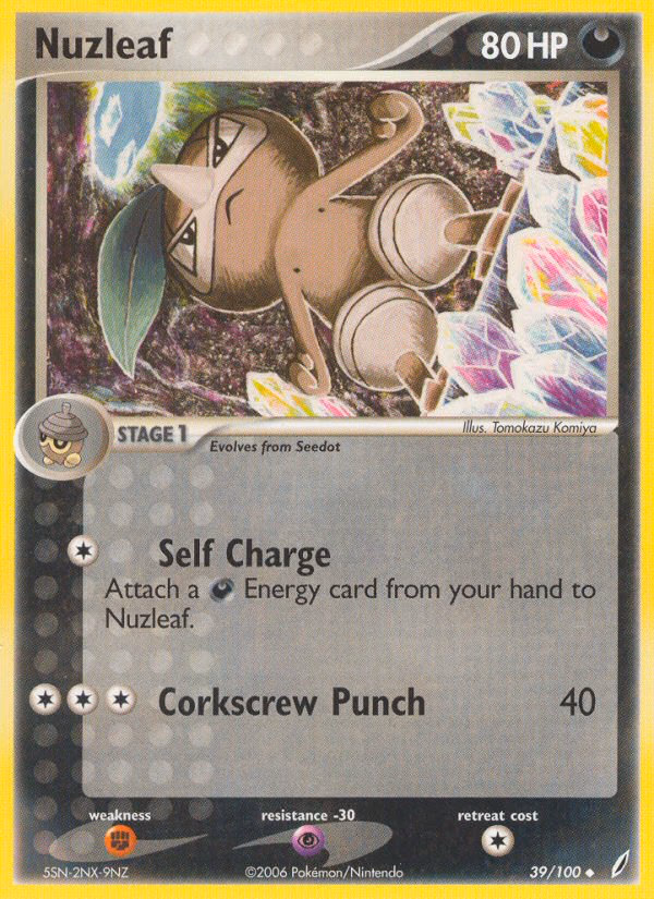 Nuzleaf Pokemon card (39/100, Crystal Guardians)