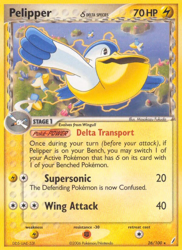 Pelipper δ Pokemon card (26/100, Crystal Guardians)