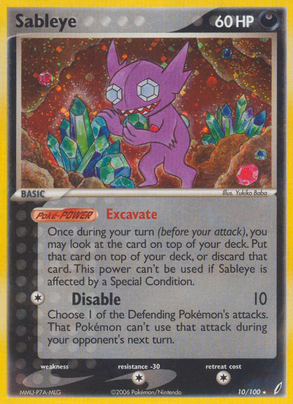 Sableye Pokemon card (10/100, Crystal Guardians)