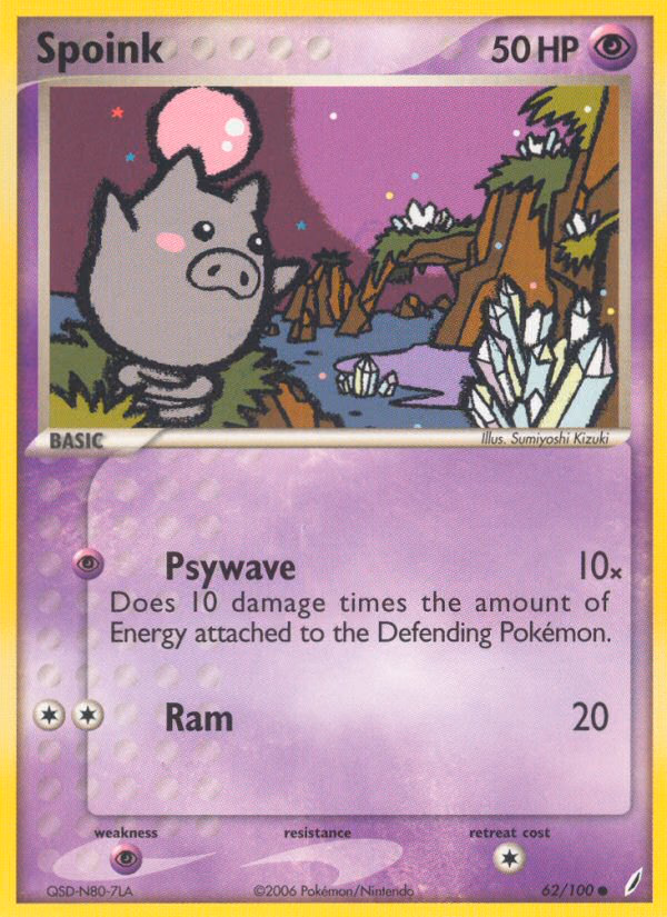 Spoink Pokemon card (62/100, Crystal Guardians)