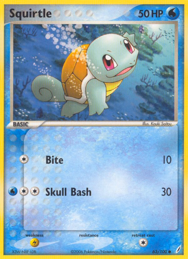 Squirtle Pokemon card (63/100, Crystal Guardians)
