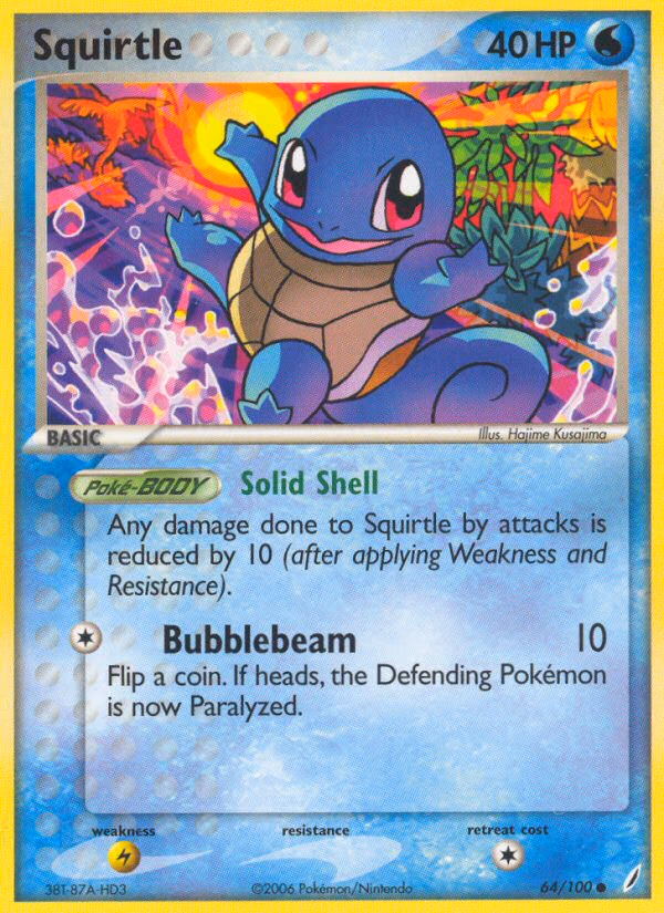 Squirtle Pokemon card (64/100, Crystal Guardians)