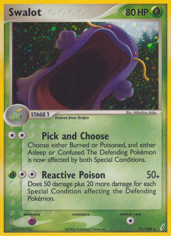 Swalot Pokemon card (11/100, Crystal Guardians)