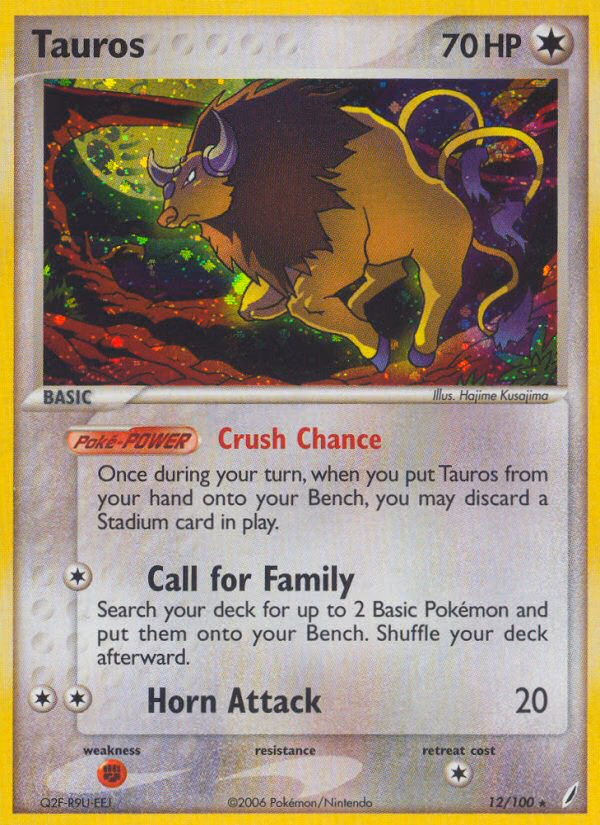 Tauros Pokemon card (12/100, Crystal Guardians)