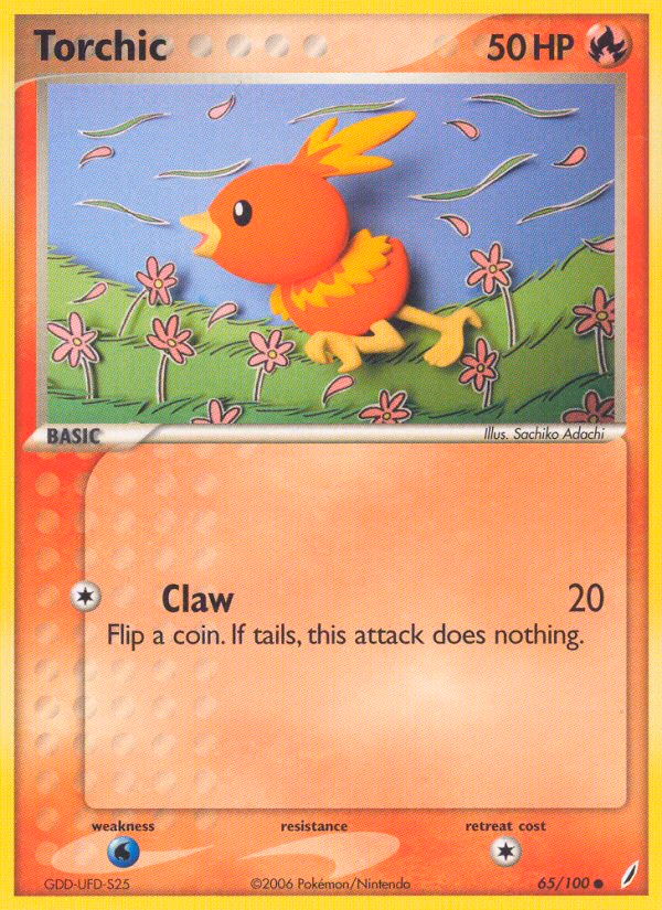 Torchic Pokemon card (65/100, Crystal Guardians)