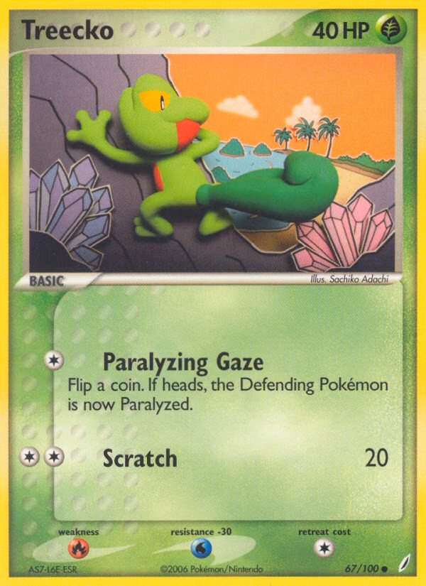 Treecko Pokemon card (67/100, Crystal Guardians)