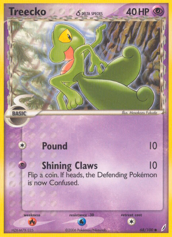 Treecko δ Pokemon card (68/100, Crystal Guardians)