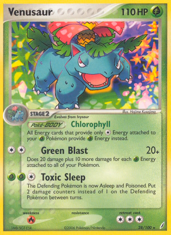 Venusaur Pokemon card (28/100, Crystal Guardians)