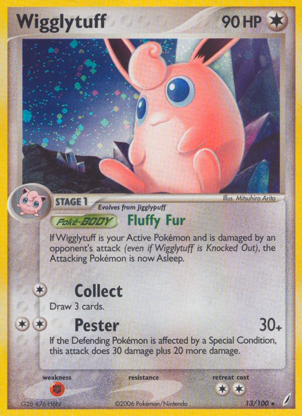 Wigglytuff Pokemon card (13/100, Crystal Guardians)