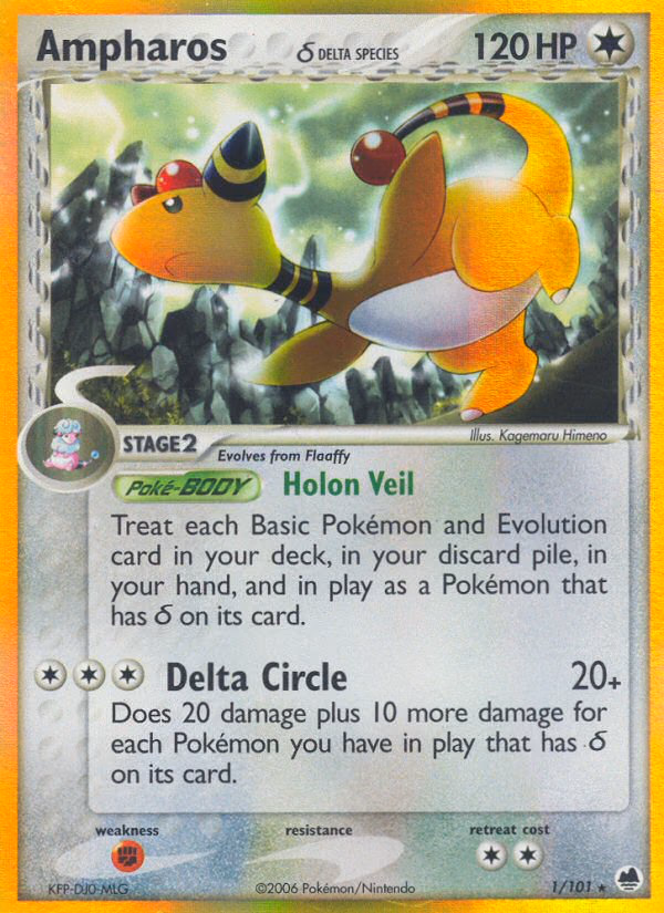 Ampharos δ Pokemon card (1/101, Dragon Frontiers)