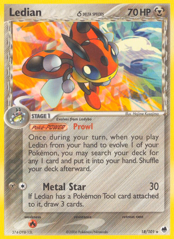 Ledian δ Pokemon card (18/101, Dragon Frontiers)