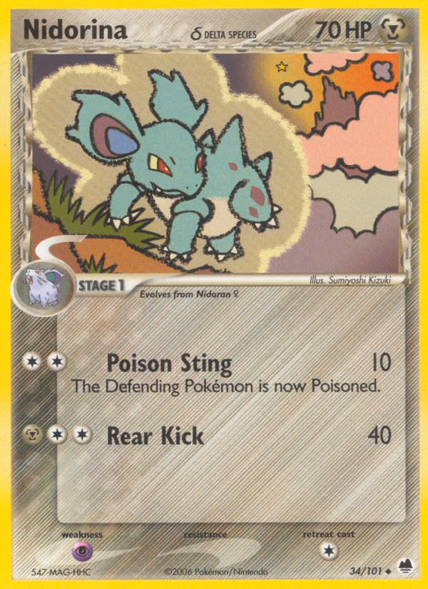 Nidorina δ Pokemon card (34/101, Dragon Frontiers)